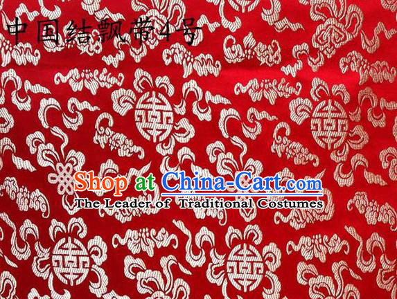 Traditional Asian Chinese Handmade Embroidery Chinese Knot Ribbons Satin Red Silk Fabric, Top Grade Nanjing Brocade Tang Suit Hanfu Fabric Cheongsam Cloth Material