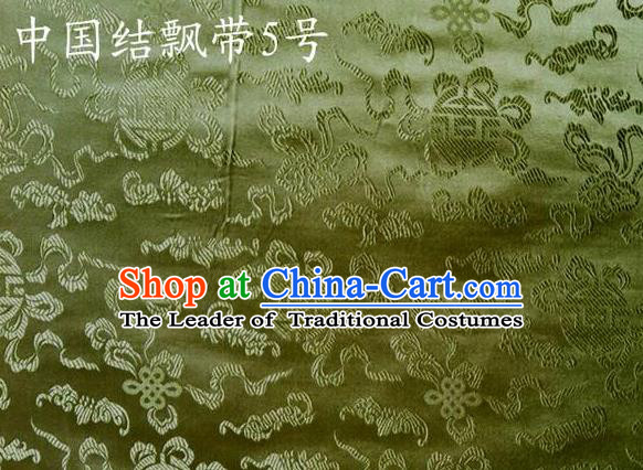 Traditional Asian Chinese Handmade Embroidery Chinese Knot Ribbons Satin Green Silk Fabric, Top Grade Nanjing Brocade Tang Suit Hanfu Fabric Cheongsam Cloth Material