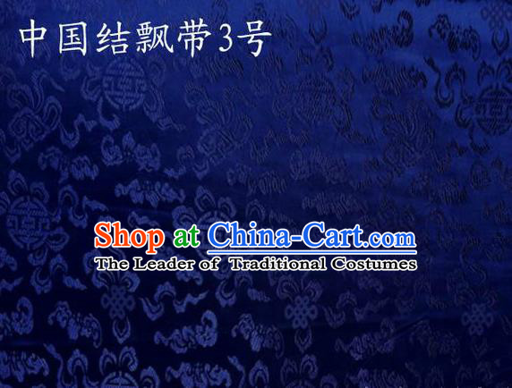 Traditional Asian Chinese Handmade Embroidery Chinese Knot Ribbons Satin Royalblue Silk Fabric, Top Grade Nanjing Brocade Tang Suit Hanfu Fabric Cheongsam Cloth Material