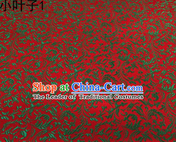 Traditional Asian Chinese Handmade Embroidery Green Wheat Leaf Satin Silk Fabric, Top Grade Nanjing Red Brocade Tang Suit Hanfu Clothing Fabric Cheongsam Cloth Material