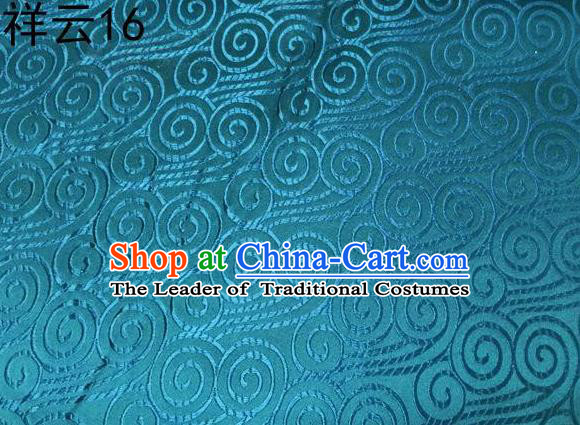 Traditional Asian Chinese Handmade Embroidery Auspicious Clouds Satin Blue Silk Fabric, Top Grade Nanjing Brocade Tang Suit Hanfu Clothing Fabric Cheongsam Cloth Material