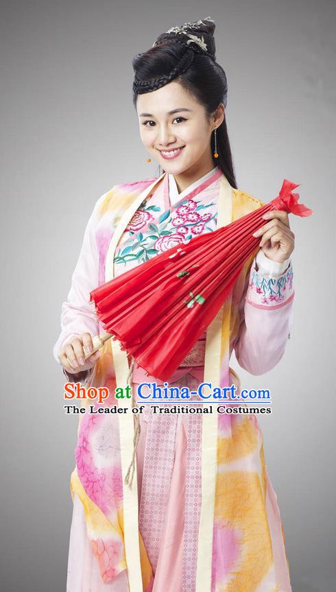 Asian Chinese Traditional Ancient Fairy Young Lady Costume and Headpiece Complete Set, China Ming Dynasty Elegant Hanfu Clothing We Feminist Embroidered Dress for Women
