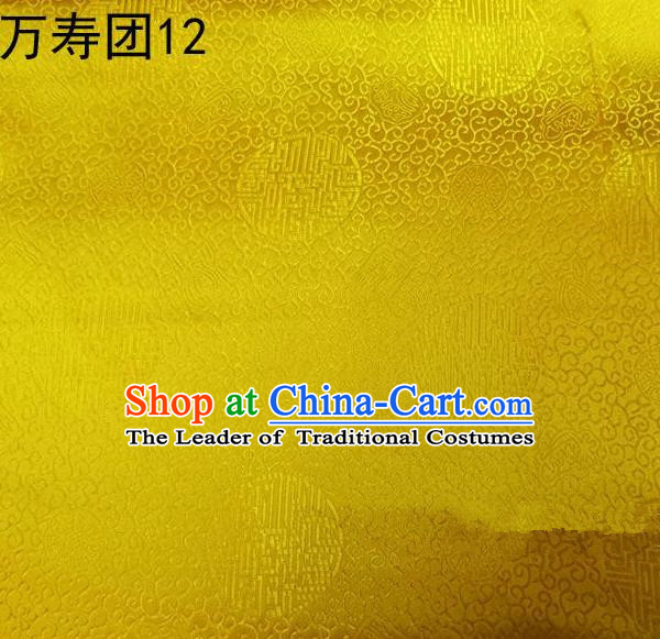 Traditional Asian Chinese Handmade Embroidery Manju Pattern Satin Tang Suit Bright Yellow Silk Fabric, Top Grade Nanjing Brocade Ancient Costume Hanfu Clothing Fabric Cheongsam Cloth Material