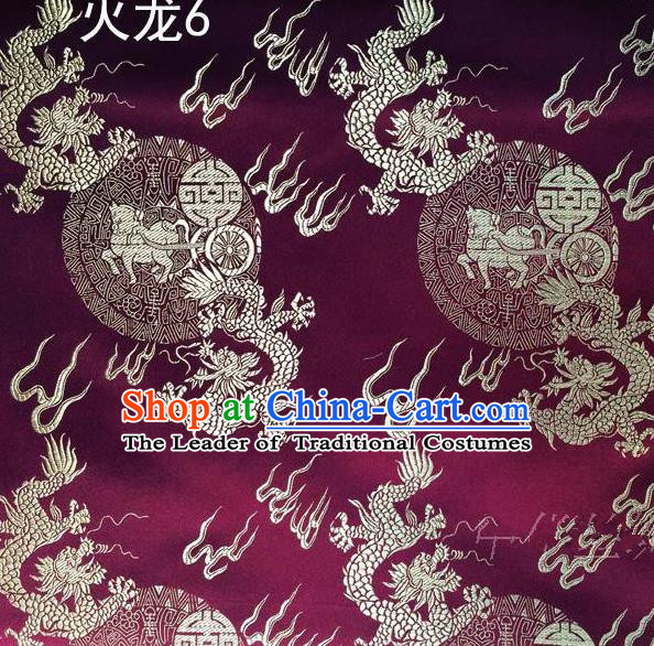 Traditional Asian Chinese Handmade Embroidery Fire Dragons Satin Tang Suit Purple Silk Fabric, Top Grade Nanjing Brocade Ancient Costume Hanfu Clothing Fabric Cheongsam Cloth Material