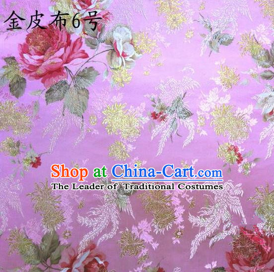 Traditional Asian Chinese Handmade Embroidery Phoenix Pink Peony Satin Tang Suit Pink Fabric, Nanjing Brocade Ancient Costume Hanfu Cheongsam Cloth Material