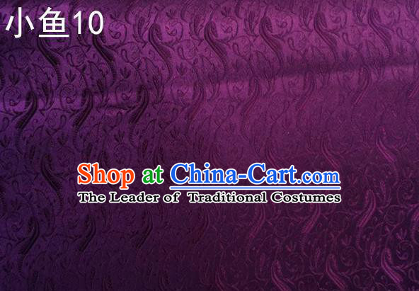 Traditional Asian Chinese Handmade Jacquard Weave Fish Pattern Satin Tang Suit Purple Silk Fabric, Top Grade Nanjing Brocade Ancient Costume Hanfu Clothing Fabric Cheongsam Cloth Material