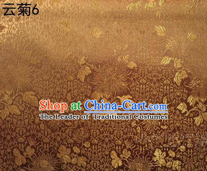 Traditional Asian Chinese Handmade Jacquard Weave Embroidery Chrysanthemum Satin Tang Suit Golden Silk Fabric, Top Grade Nanjing Brocade Ancient Costume Hanfu Clothing Fabric Cheongsam Cloth Material