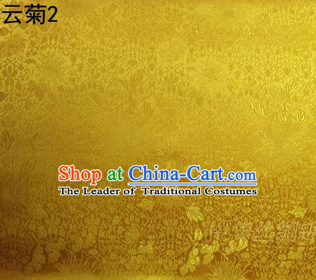 Traditional Asian Chinese Handmade Jacquard Weave Embroidery Chrysanthemum Satin Tang Suit Bright Yellow Silk Fabric, Top Grade Nanjing Brocade Ancient Costume Hanfu Clothing Fabric Cheongsam Cloth Material