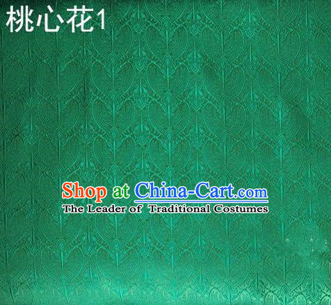 Traditional Asian Chinese Handmade Embroidery Peach Hearts Flowers Satin Tang Suit Green Silk Fabric, Top Grade Nanjing Brocade Ancient Costume Hanfu Clothing Cheongsam Cloth Material