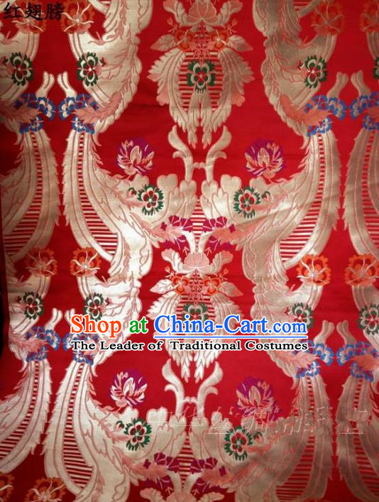 Traditional Asian Chinese Handmade Embroidery Flowers Satin Xiuhe Suit Red Silk Fabric, Top Grade Nanjing Brocade Ancient Wedding Costume Hanfu Clothing Cheongsam Cloth Material