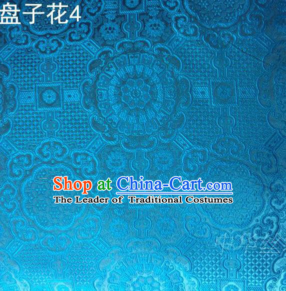 Traditional Asian Chinese Handmade Embroidery Flowers Mongolian Robe Silk Satin Tang Suit Blue Fabric, Nanjing Brocade Ancient Costume Hanfu Cheongsam Cloth Material