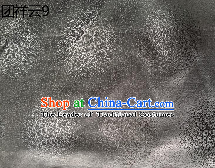 Traditional Asian Chinese Handmade Embroidery Round Auspicious Clouds Silk Satin Tang Suit Grey Mongolian Robe Fabric, Nanjing Brocade Ancient Costume Hanfu Cheongsam Cloth Material