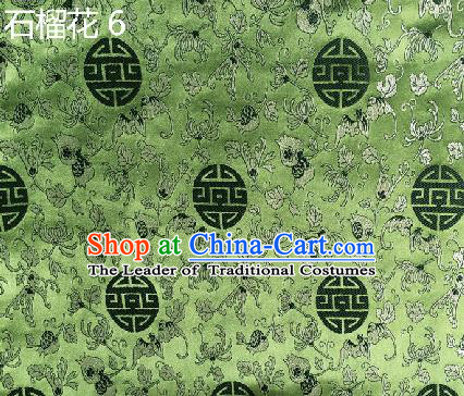 Traditional Asian Chinese Handmade Embroidery Pomegranate Flower Silk Satin Tang Suit Green Fabric, Nanjing Brocade Ancient Costume Hanfu Cheongsam Cloth Material