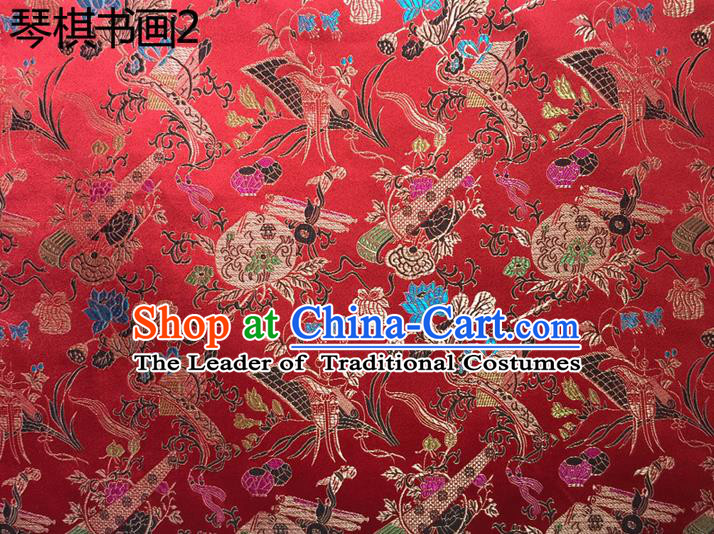 Traditional Asian Chinese Handmade Embroidery Wine Bottles Silk Satin Tang Suit Red Fabric Drapery, Nanjing Brocade Ancient Costume Hanfu Cheongsam Cloth Material