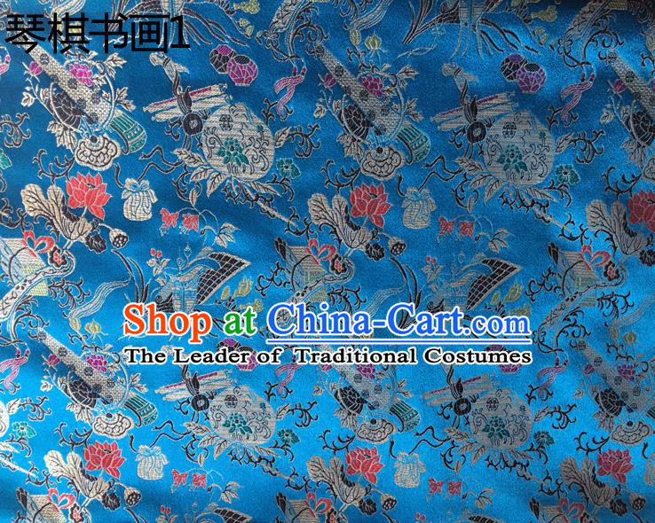 Traditional Asian Chinese Handmade Embroidery Wine Bottles Silk Satin Tang Suit Blue Fabric Drapery, Nanjing Brocade Ancient Costume Hanfu Cheongsam Cloth Material