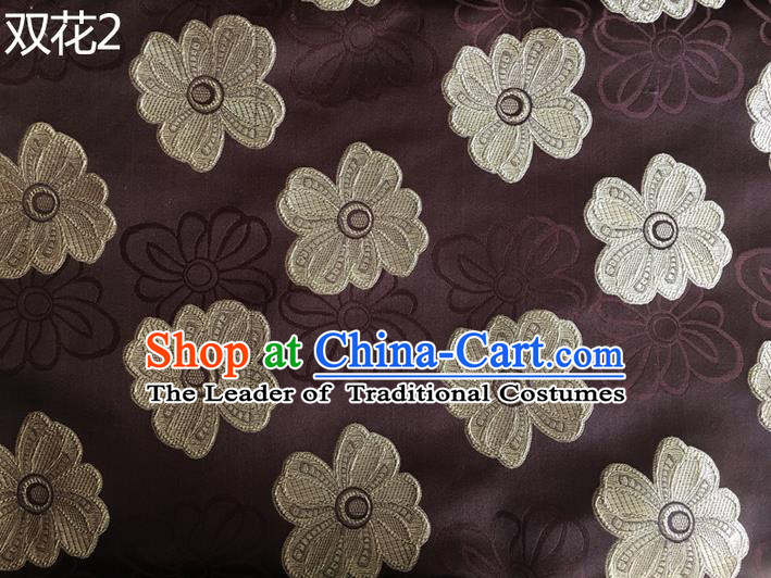 Traditional Asian Chinese Handmade Embroidery Flowers Silk Satin Tang Suit Brown Fabric Drapery, Nanjing Brocade Ancient Costume Hanfu Cheongsam Cloth Material