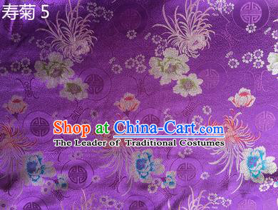 Traditional Asian Chinese Handmade Embroidery Marguerite Flowers Silk Satin Tang Suit Purple Fabric Drapery, Nanjing Brocade Ancient Costume Hanfu Cheongsam Cloth Material