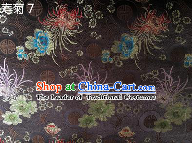 Traditional Asian Chinese Handmade Embroidery Marguerite Flowers Silk Satin Tang Suit Deep Grey Fabric Drapery, Nanjing Brocade Ancient Costume Hanfu Cheongsam Cloth Material