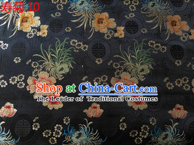 Traditional Asian Chinese Handmade Embroidery Marguerite Flowers Silk Satin Tang Suit Black Fabric Drapery, Nanjing Brocade Ancient Costume Hanfu Cheongsam Cloth Material