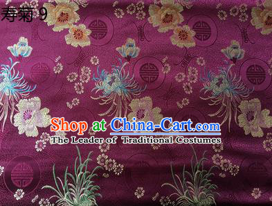 Traditional Asian Chinese Handmade Embroidery Marguerite Flowers Silk Satin Tang Suit Deep Purple Fabric Drapery, Nanjing Brocade Ancient Costume Hanfu Cheongsam Cloth Material