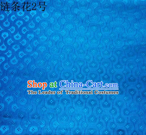 Traditional Asian Chinese Handmade Embroidery Chain Flowers Silk Satin Tang Suit Blue Fabric Drapery, Nanjing Brocade Ancient Costume Hanfu Cheongsam Cloth Material