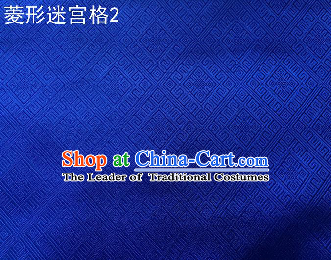 Traditional Asian Chinese Handmade Embroidery Labyrinth Pattern Silk Satin Tang Suit Royalblue Fabric Drapery, Nanjing Brocade Ancient Costume Hanfu Cheongsam Cloth Material