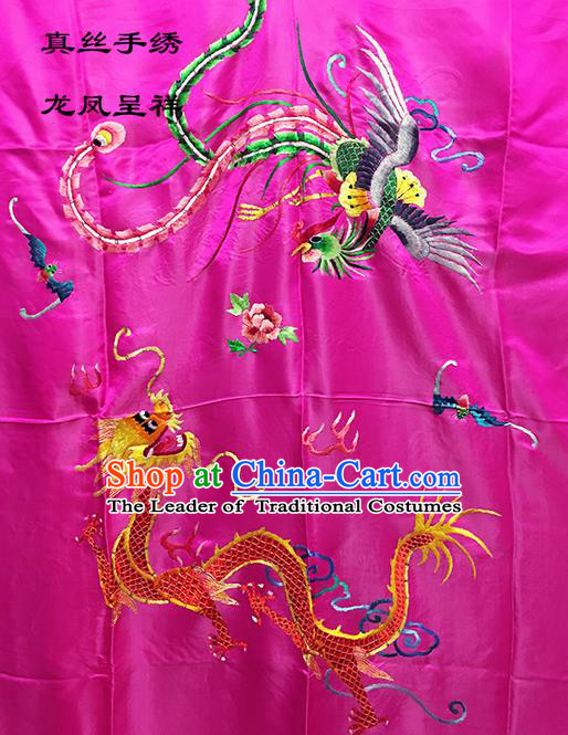 Traditional Asian Chinese Handmade Embroidery Dragon and Phoenix Quilt Cover Silk Tapestry Rosy Fabric Drapery, Top Grade Nanjing Brocade Bed Sheet Cloth Material