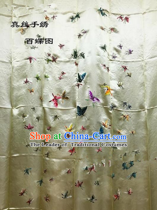 Traditional Asian Chinese Handmade Embroidery Hundred Butterfly Quilt Cover Silk Tapestry Golden Fabric Drapery, Top Grade Nanjing Brocade Bed Sheet Cloth Material