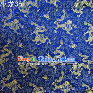Traditional Asian Chinese Handmade Embroidery Dragons Silk Tapestry Tibetan Clothing Blue Fabric Drapery, Top Grade Nanjing Brocade Cheongsam Cloth Material
