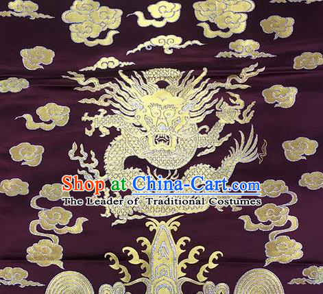 Traditional Asian Chinese Handmade Embroidery Dragons Silk Tapestry Purple Fabric Drapery, Top Grade Nanjing Brocade Cheongsam Cloth Material