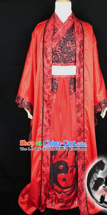 Asian Chinese Traditional Han Dynasty Wedding Costume, China Elegant Hanfu Bride Embroidery Red Dress for Women