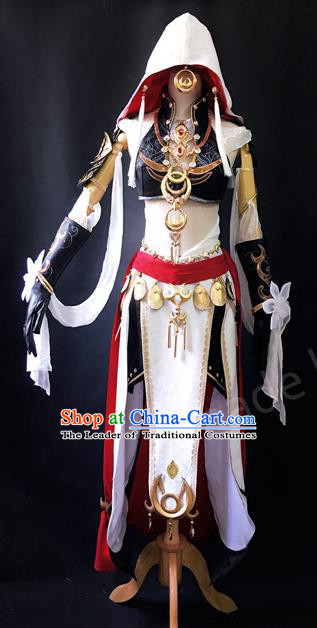 Asian Chinese Traditional Cospaly Costume Customization Ancient Zoroastrianism Young Lady Costume and Headpiece Complete Set, China Elegant Hanfu Princess Dress Clothing for Women