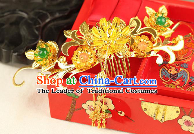 Chinese Ancient Style Hair Jewelry Accessories Wedding Hair Comb, Hanfu Xiuhe Suits Step Shake Bride Handmade Hairpins for Women
