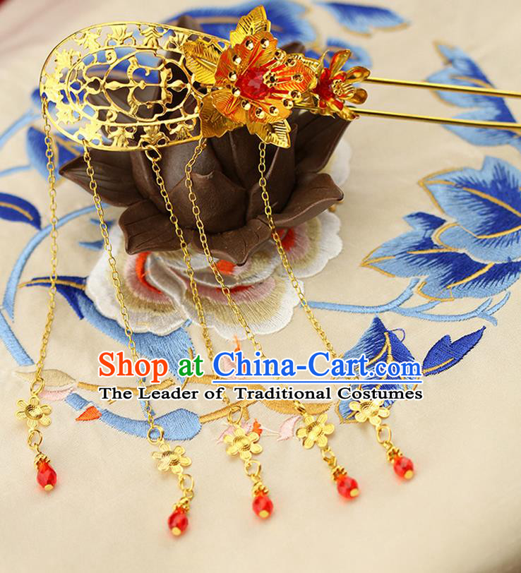 Asian Chinese Ancient Style Hair Jewelry Accessories Wedding Tassel Hairpin, Step Shake Hanfu Xiuhe Suits Bride Handmade Hairpins for Women