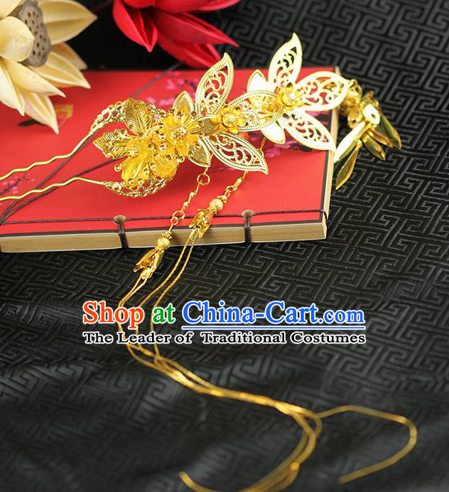 Chinese Ancient Style Hair Jewelry Accessories Wedding Luxury Tassel Hairpins, Hanfu Xiuhe Suits Step Shake Bride Handmade Hair Stick for Women