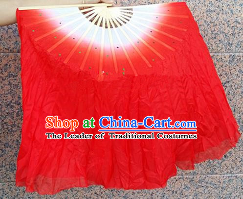 Pure Silk Traditional Chinese Fans Oriental Red Ribbon Folding Fan Folk Dance Cultural Yangko Dance Hand Fan
