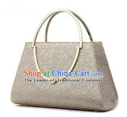 Traditional Handmade Asian Chinese Element Knurling Vines Flower Bags Shoulder Bag National Champagne Golden Handbag for Women