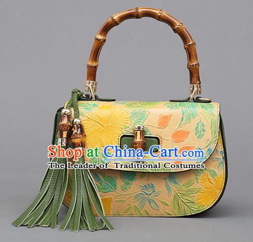 Traditional Handmade Asian Chinese Element Clutch Bags Shoulder Bag Haversack National Yellow Knurling Handbag for Women