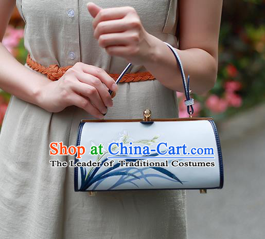 Traditional Handmade Asian Chinese Element Clutch Bags Shoulder Bag Embroidery Orchid National Handbag for Women