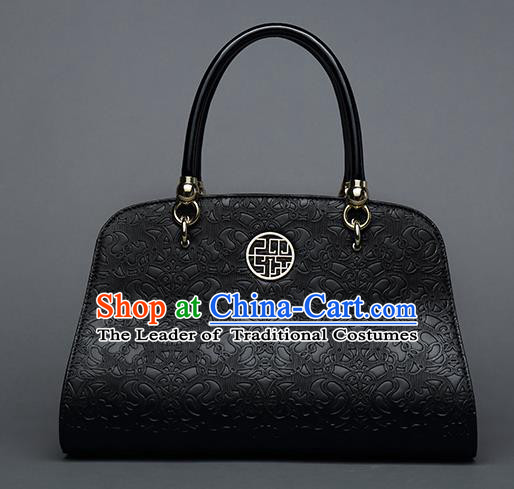 Traditional Handmade Asian Chinese Element Vines Flower Messenger Bags Shoulder Bag National Black Handbag for Women