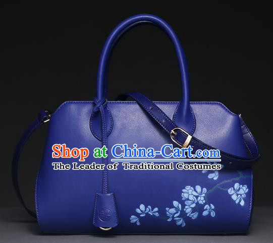 Traditional Handmade Asian Chinese Element Clutch Bags Shoulder Bag National Printing Wisteria Blue Handbag for Women