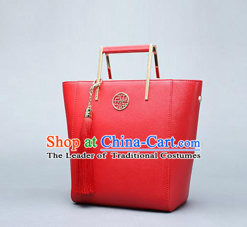 Traditional Handmade Asian Chinese Element Clutch Bags Shoulder Bag National Wedding Red Handbag for Women