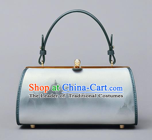 Traditional Handmade Asian Chinese Element Clutch Bags Shoulder Bag National Ink Painting Cheongsam Handbag for Women