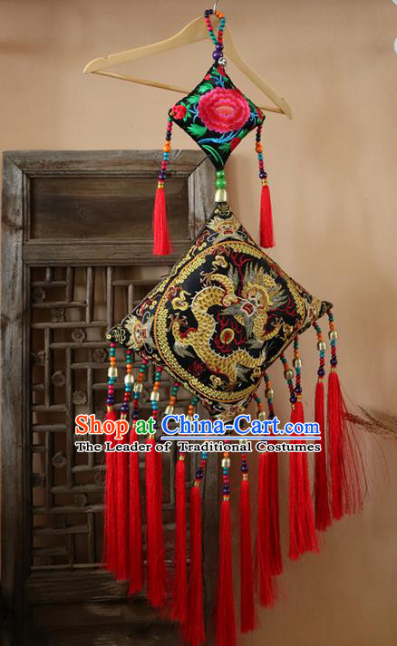 Traditional Handmade Chinese National Article Chinese Knot Embroidery Dragon Miao Nationality Tassel Pendant
