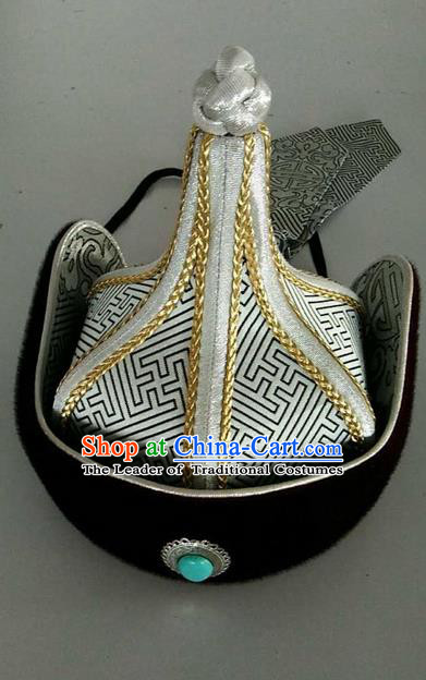 Traditional Handmade Chinese Mongol Nationality Dance Hair Accessories Royal Highness Hat, China Mongols Mongolian Minority Nationality Bridegroom Headpiece for Men