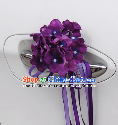 Top Grade Wedding Accessories Purple Pincushion Decoration, China Style Wedding Car Ornament Flowers Bride Long Ribbon Garlands
