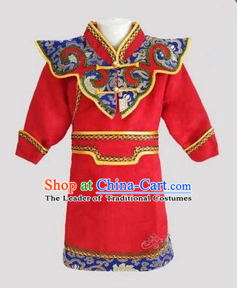 Traditional Chinese Mongol Nationality Dance Costume Handmade Red Mongolian Robe, China Mongolian Minority Nationality Children Clothing