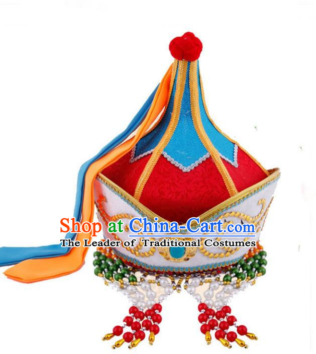 Traditional Handmade Chinese Mongol Nationality Handmade Princess Hat, China Mongols Mongolian Minority Nationality Headwear for Women