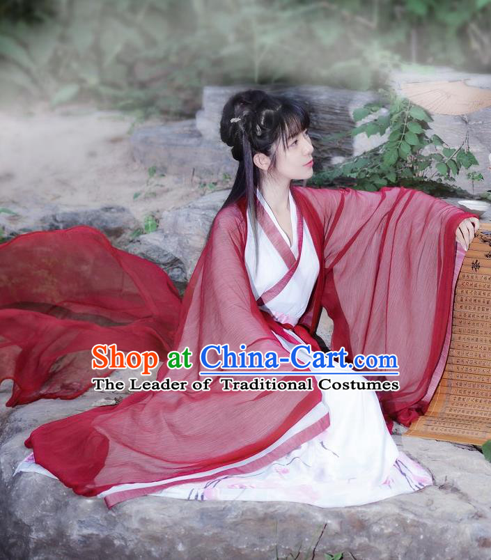 Traditional Ancient Chinese Costume Jin Dynasty Big Sleeve Cardigan Blouse and Dress, Elegant Hanfu Clothing Chinese Palace Princess Costume for Women
