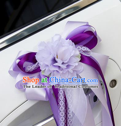 Top Grade Wedding Accessories Decoration, China Style Wedding Car Ornament Bowknot Flowers Bride Purple Silk Ribbon Garlands